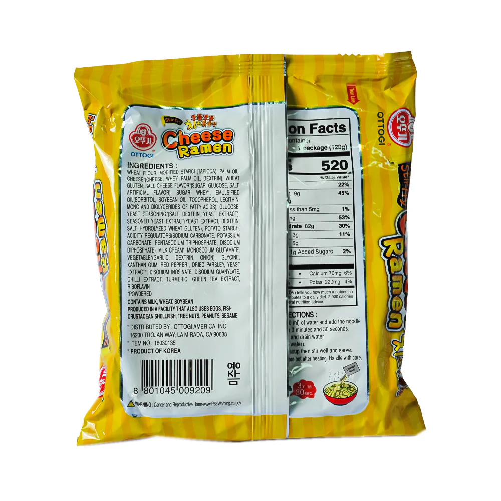 Ottogi Cheese Ramen Stir Fry Noodle Pouch 120g - Image 2