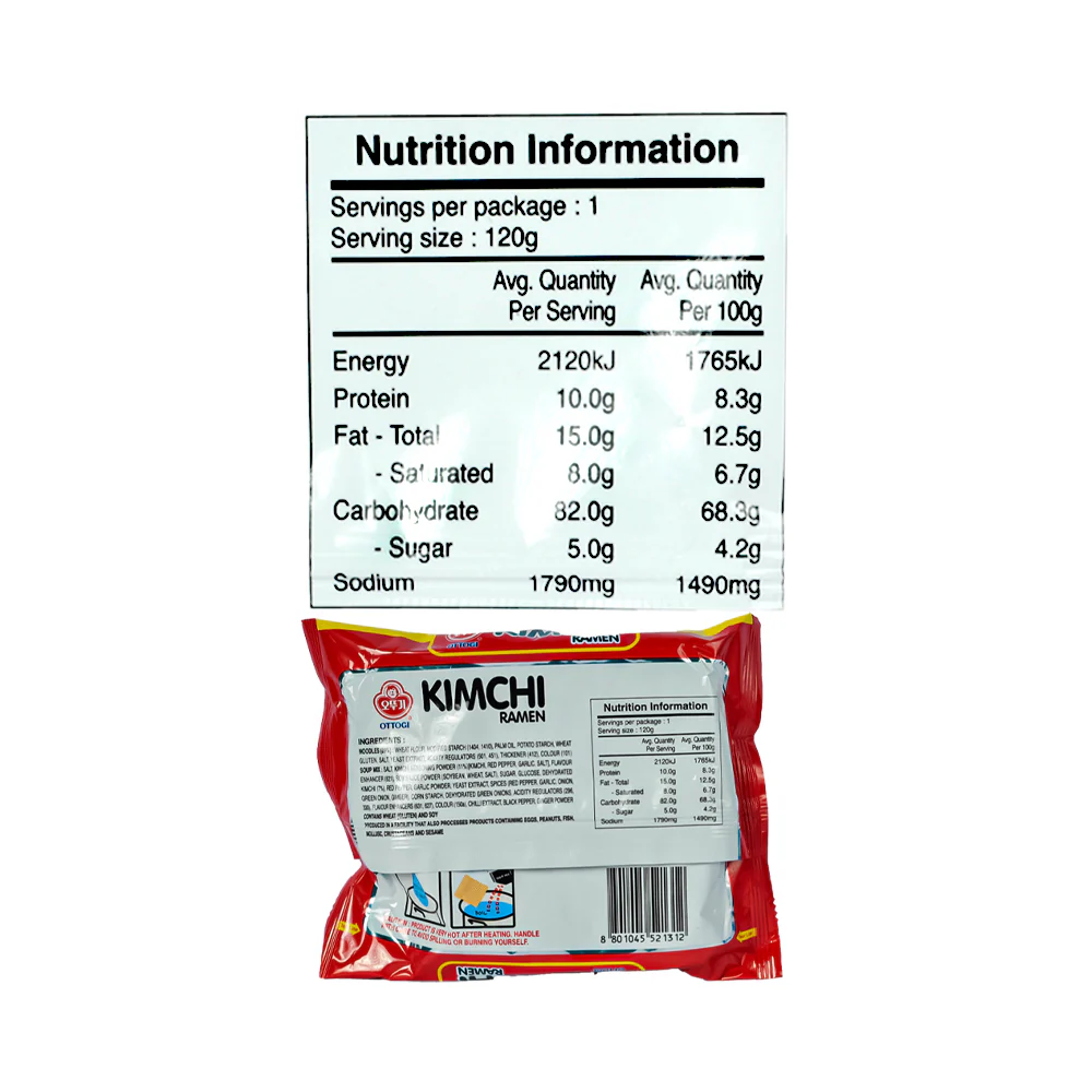 Ottogi Instant Noodles Kimchi Ramyun Ramen 120g - Image 3