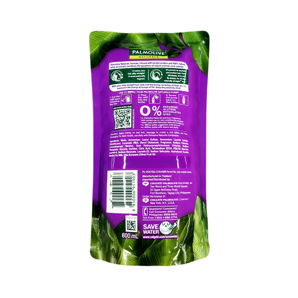 Palmolive Naturals Shampoo And Conditioner Silky Straight Refill Pack 600ml - Image 2