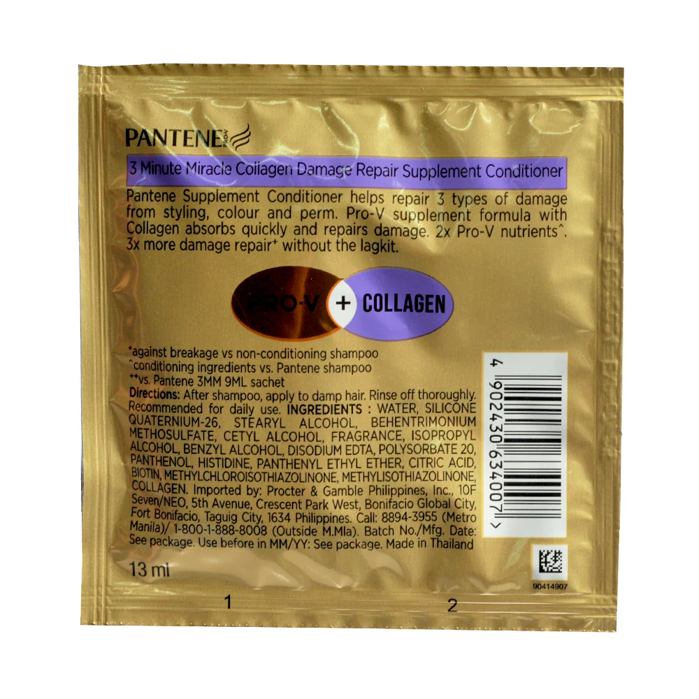 Pantene 3 Minute Miracle Conditioner Collagen Repair 13ml x 12's - Image 2