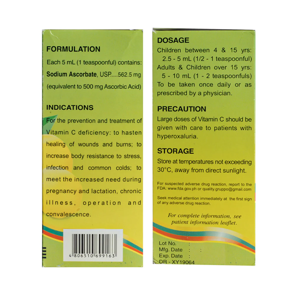 Pedcee Ascorbic Acid 500mg/5ml Syrup 240ml - Image 2