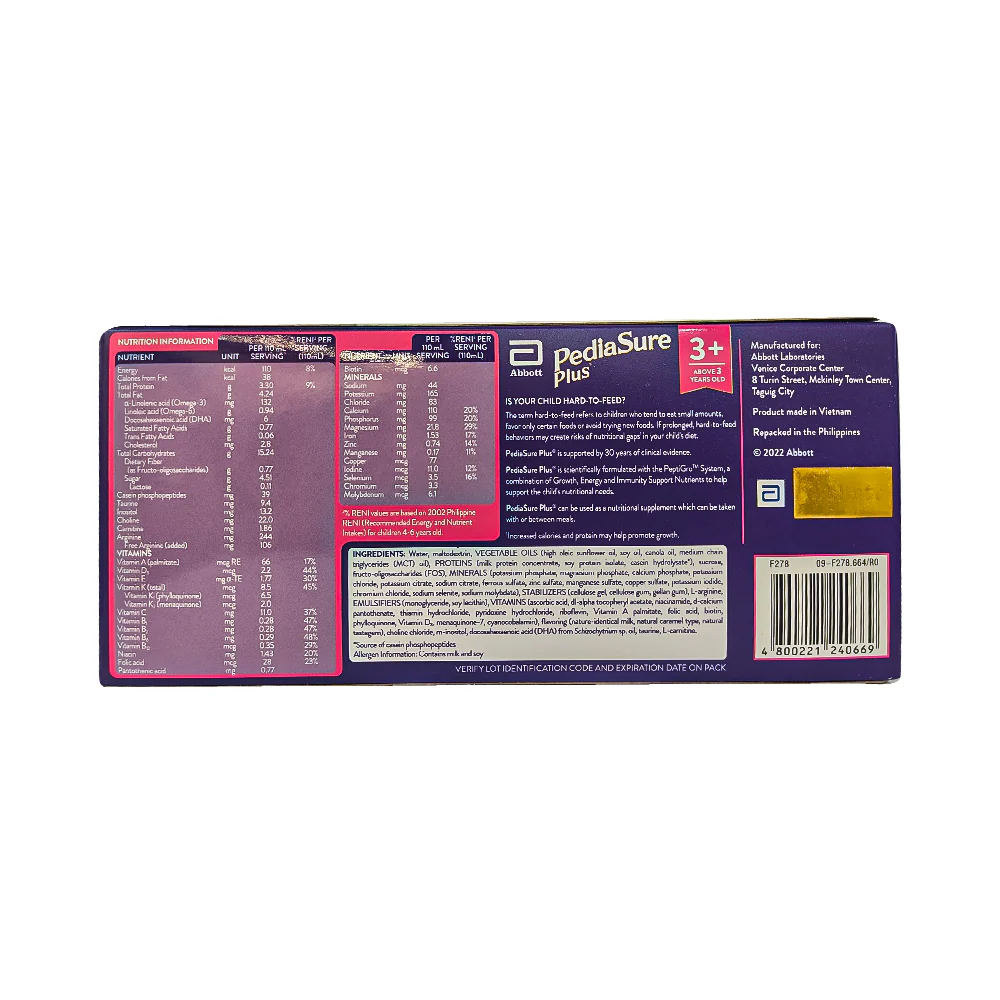 Pediasure Plus Vanilla Liquid Milk Drink 100ml 110ml x 4's - Image 2