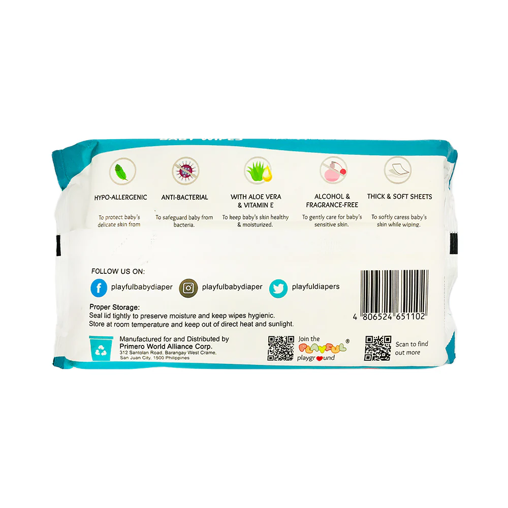Playful Infants Hypo Allergenic Baby Wipes 55's - Image 2