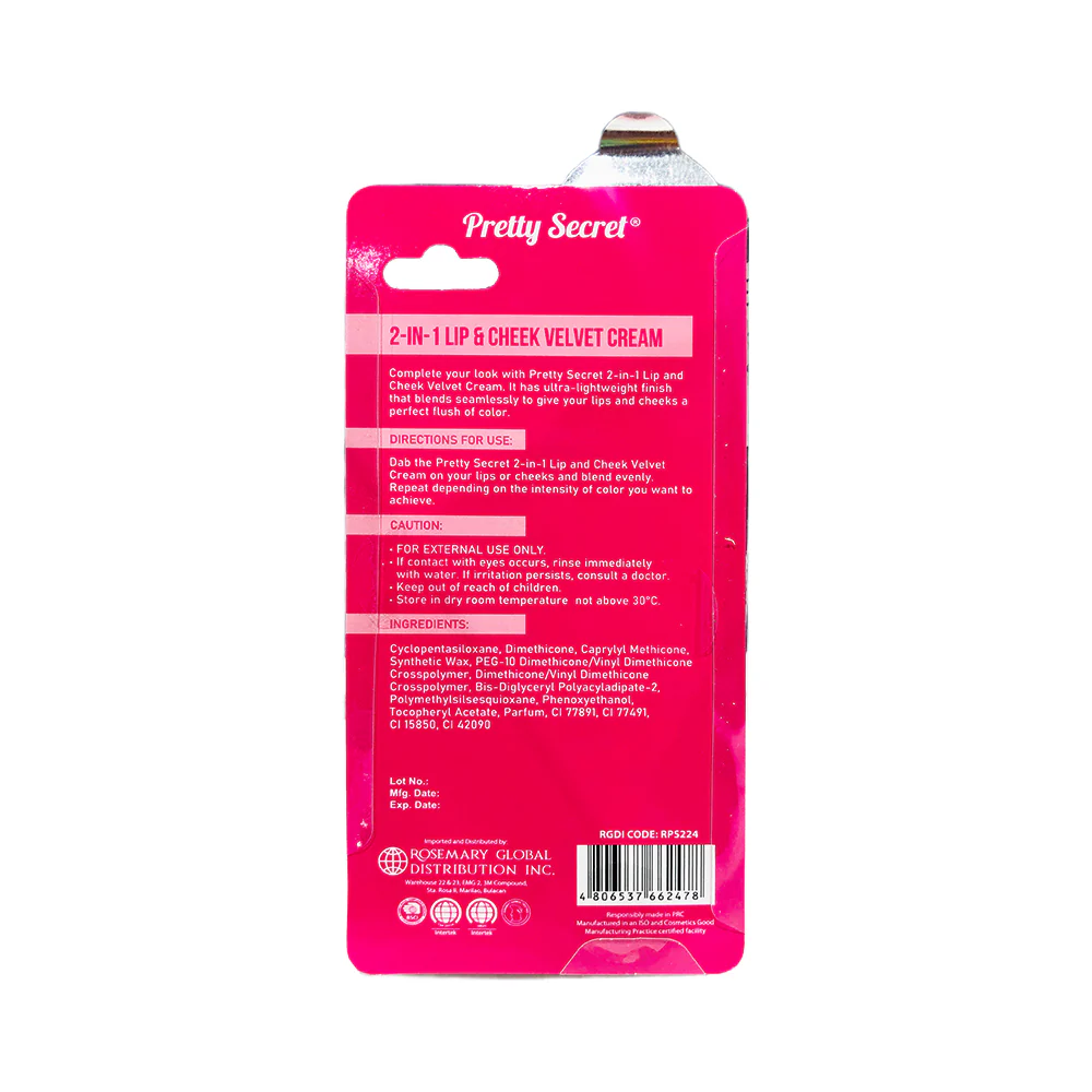 Pretty Secret 2in1 Lip And Cheek Velvet Cream 7.5ml - Image 3