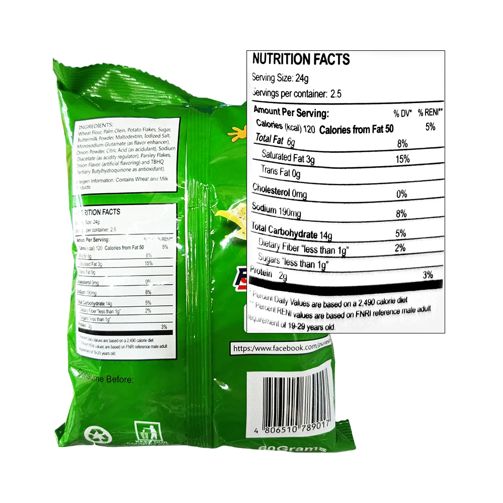 Puresnack Potitos Chips Sour Cream and Onion 60g - Image 2