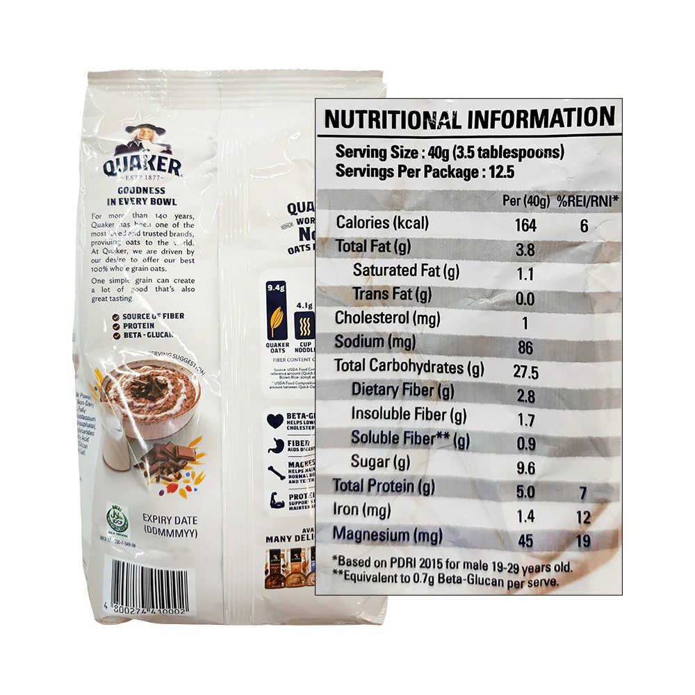 Quaker Chocolate With Milk Instant Oatmeal 500g - Image 2