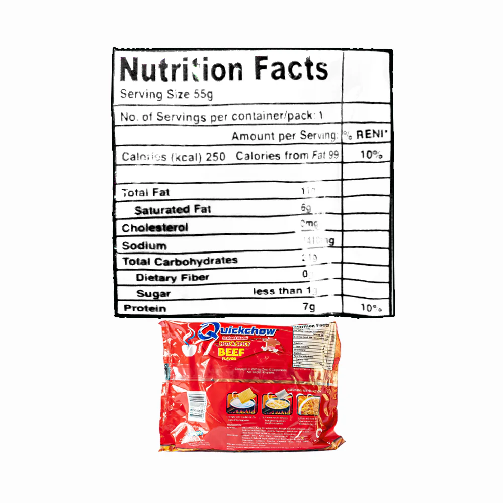 Quickchow Instant Mami Noodles Hot & Spicy Beef 55g - Image 3