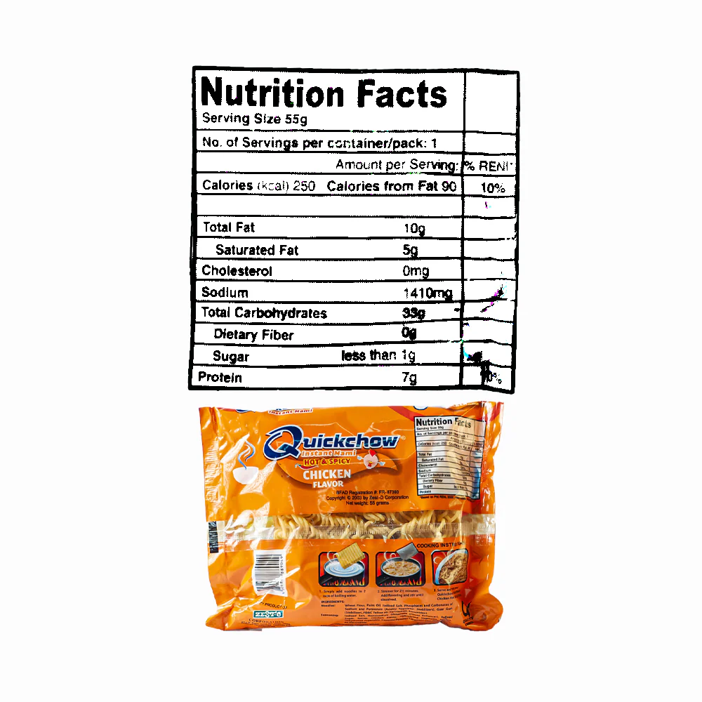 Quickchow Instant Mami Noodles Hot & Spicy Chicken 55g - Image 3