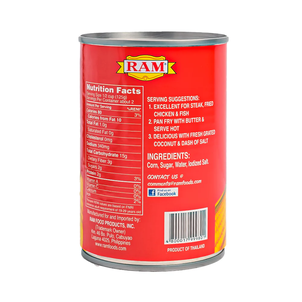 Ram Golden Sweet Whole Kernel Corn 410g - Image 2