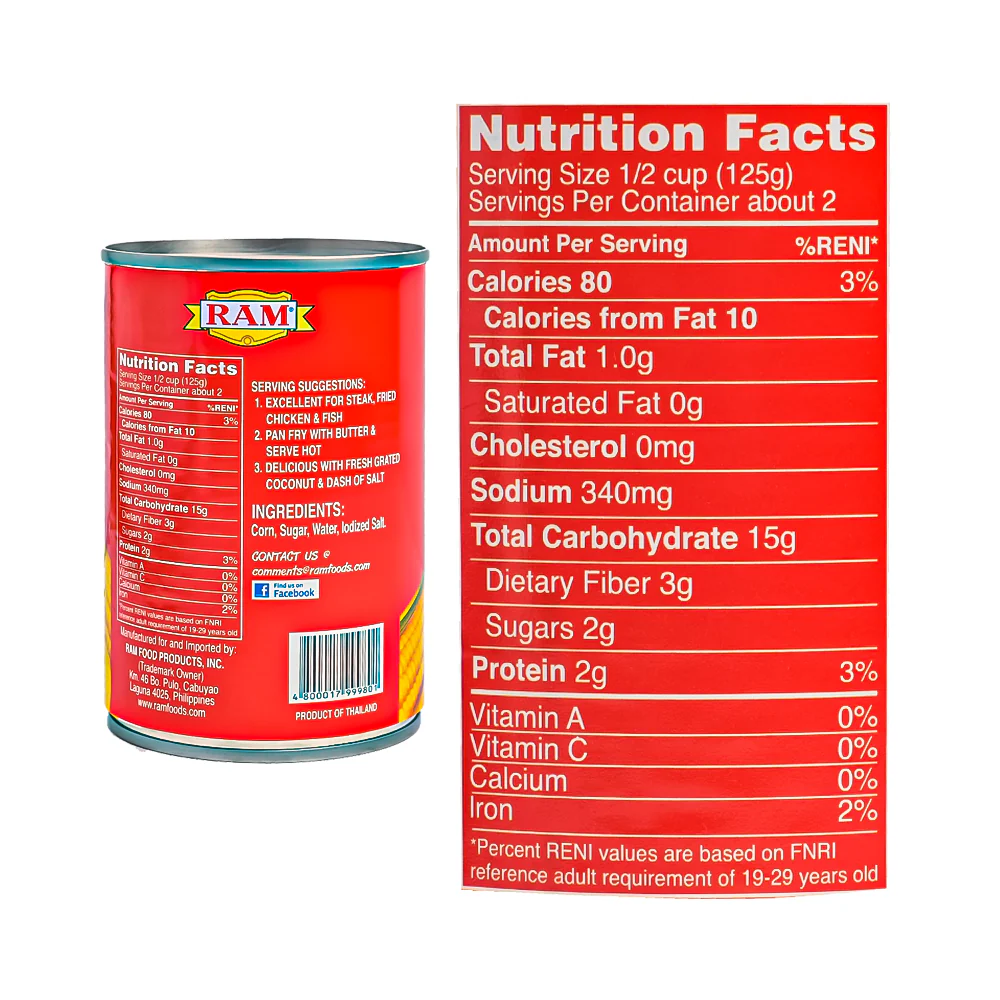 Ram Golden Sweet Whole Kernel Corn 410g - Image 3