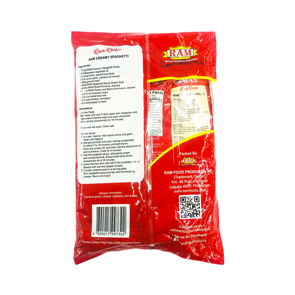 Ram Sweet Style Spaghetti Sauce 900g + Ram Premium Pasta 700g - Image 2