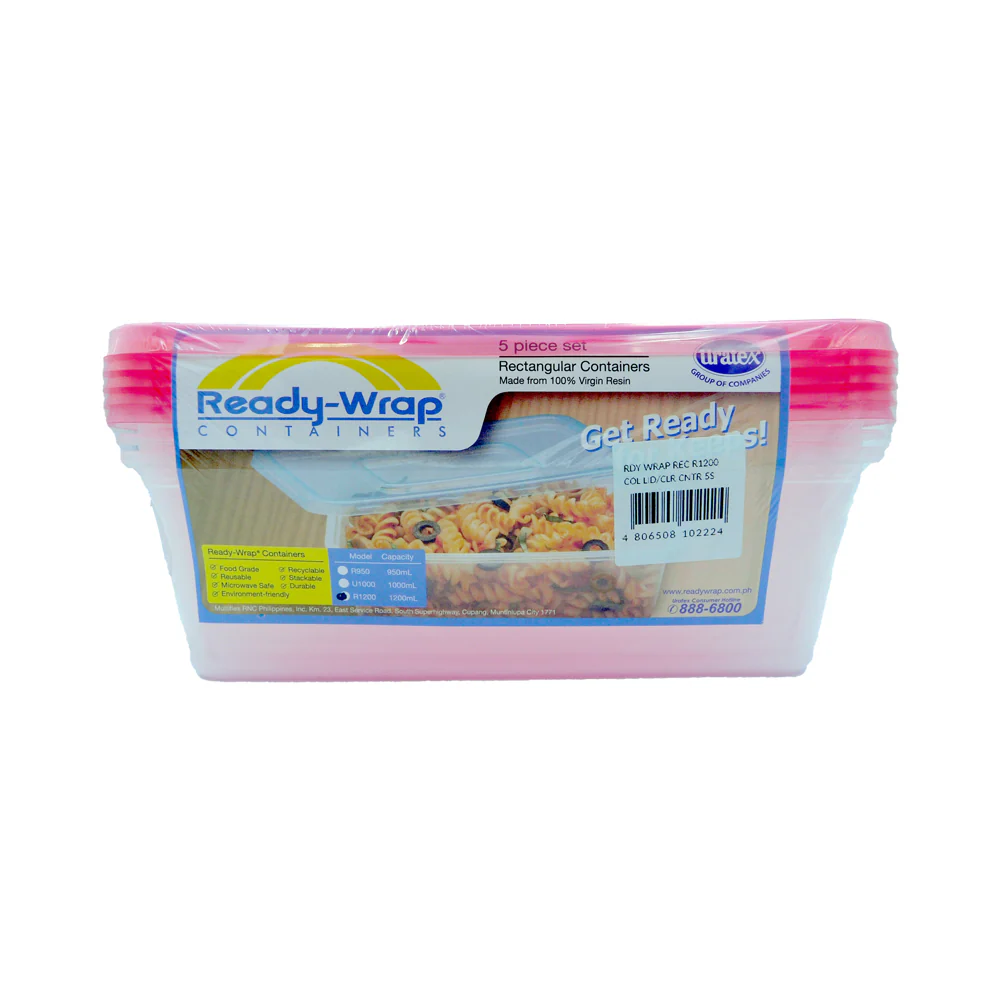 Ready-Wrap R1200 Mix Colored Lid And Clear Container 5's - Image 2