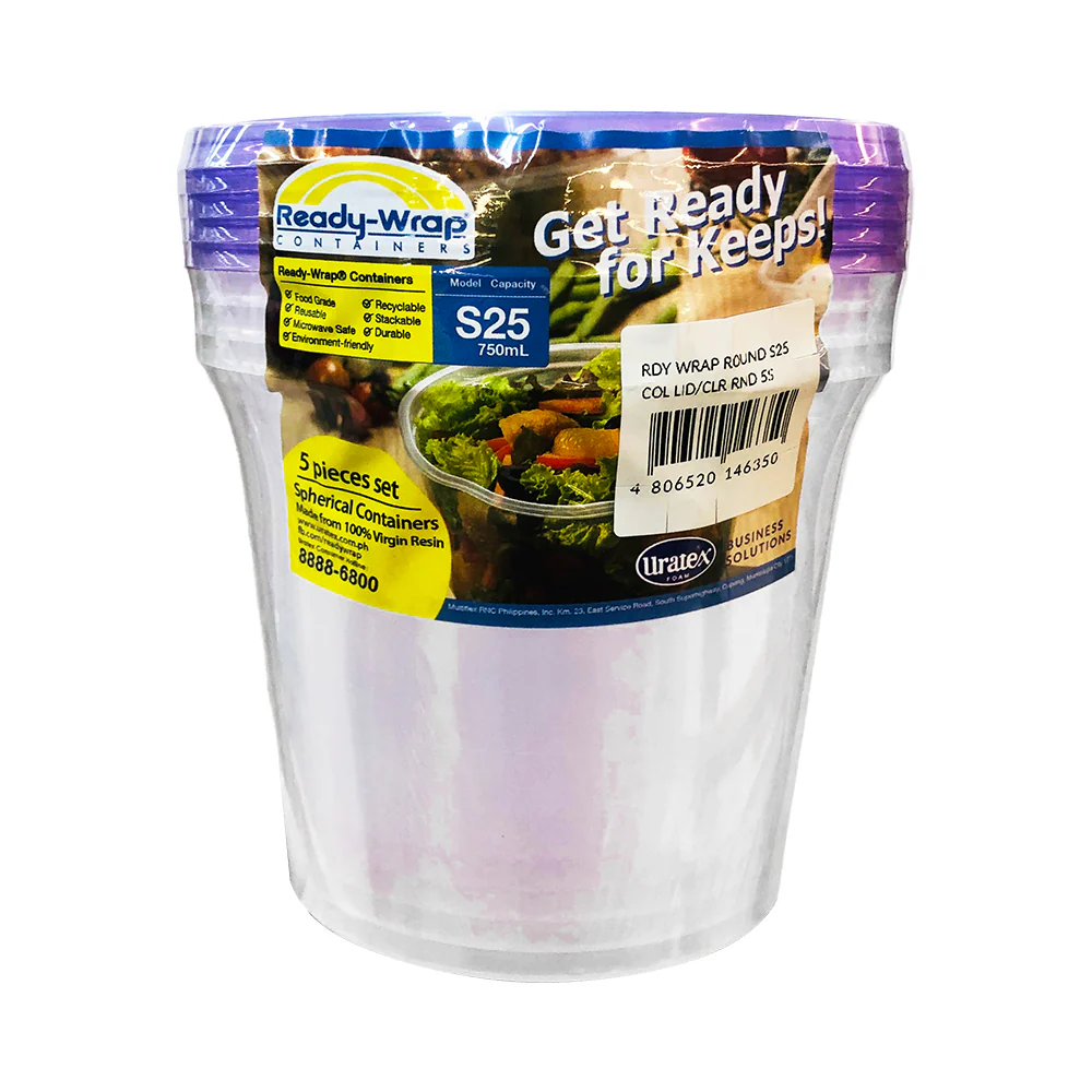 Ready-Wrap S25 Colored Lid And Clear Bowl Container 5's - Image 3