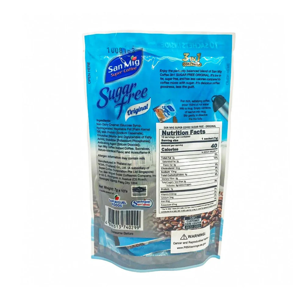 San Mig Coffee Instant 3in1 Coffee Mix Sugar Free Original 7g x 10's - Image 2