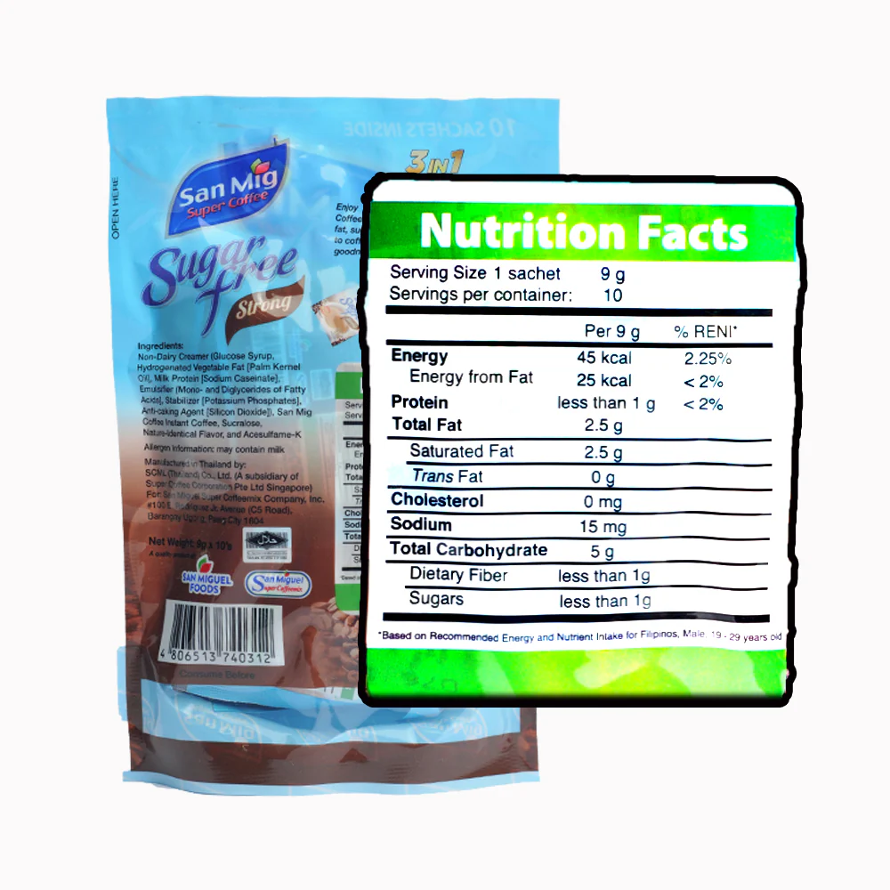 San Mig Coffee Instant 3in1 Coffee Mix Sugar-Free Strong 9gx10's - Image 2