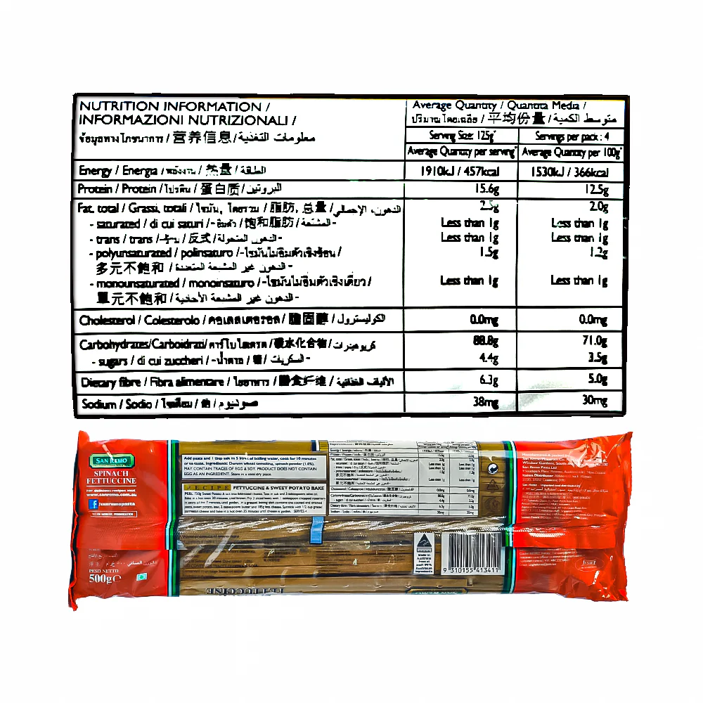 San Remo Long Pasta Spinach Fettucine 500g - Image 3