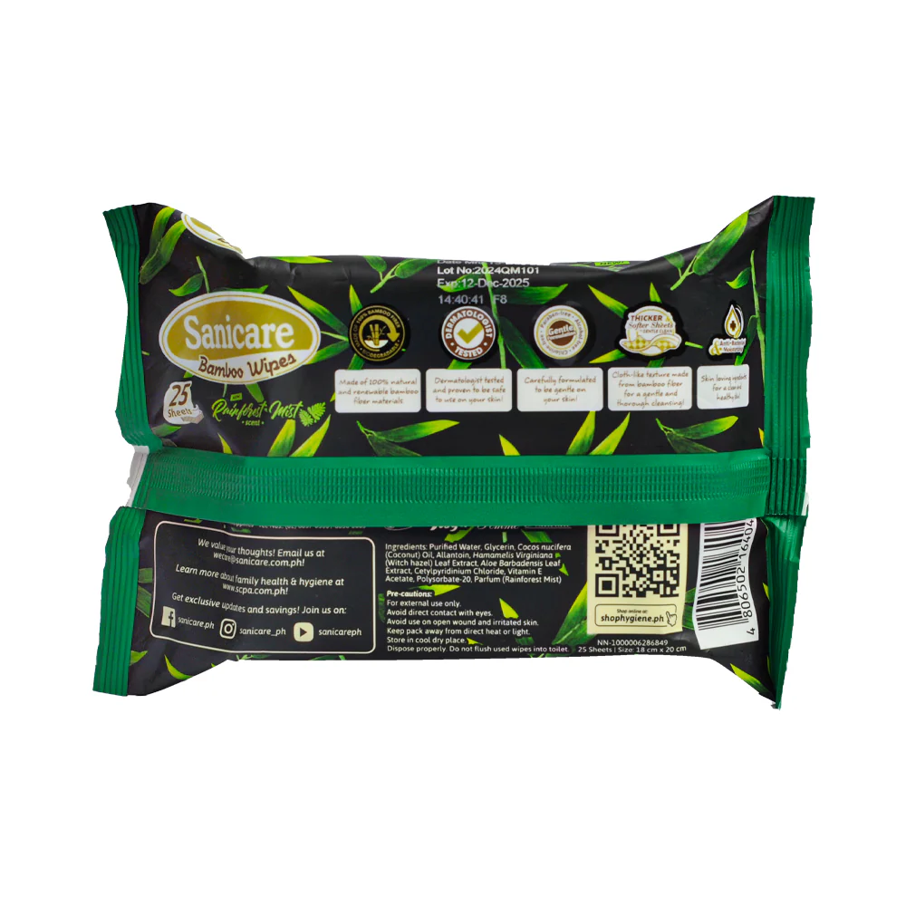 Sanicare Bamboo Wipes Rainforest Mist 25 Sheets - Image 2