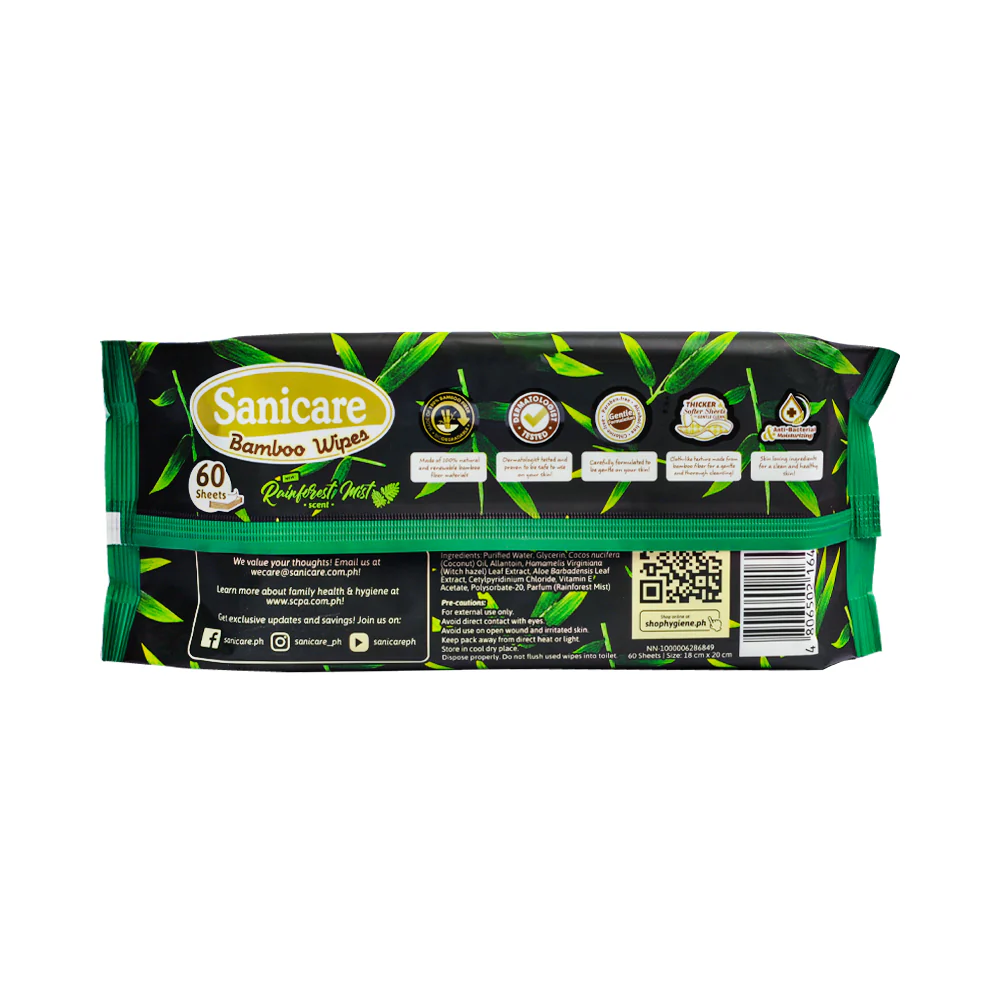 Sanicare Bamboo Wipes Rainforest Mist 60 Sheets - Image 2