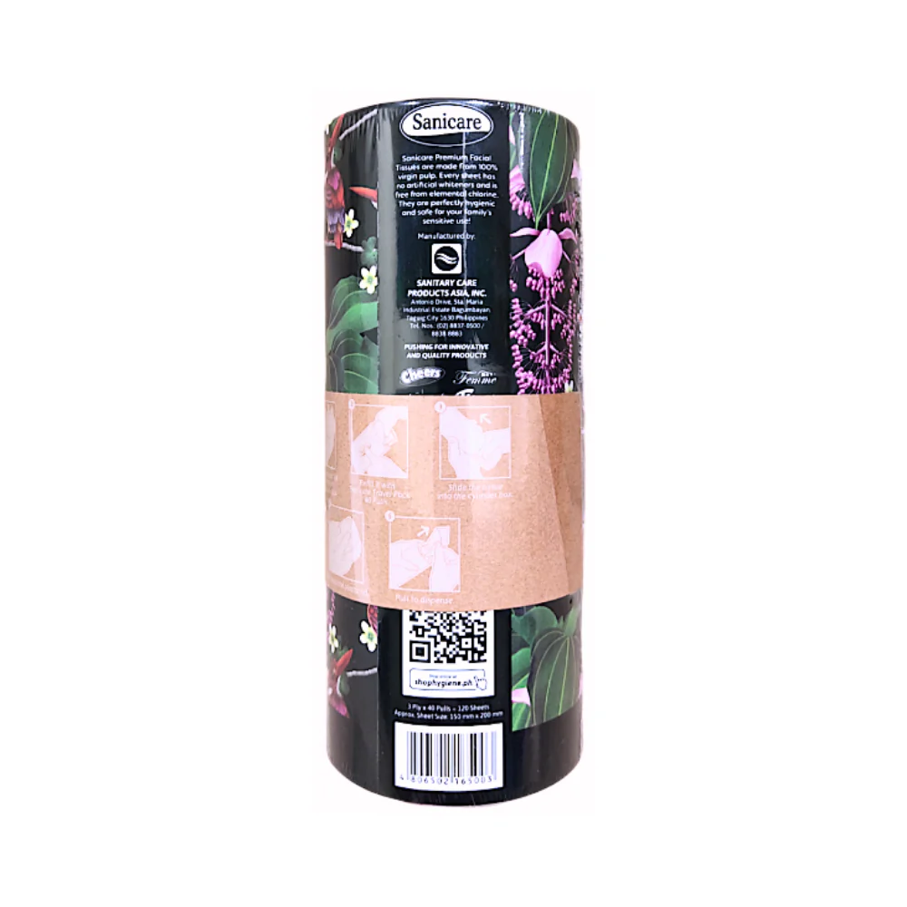 Sanicare Cylinder Facial Tissue Unscented 3ply 120 Sheets - Image 2