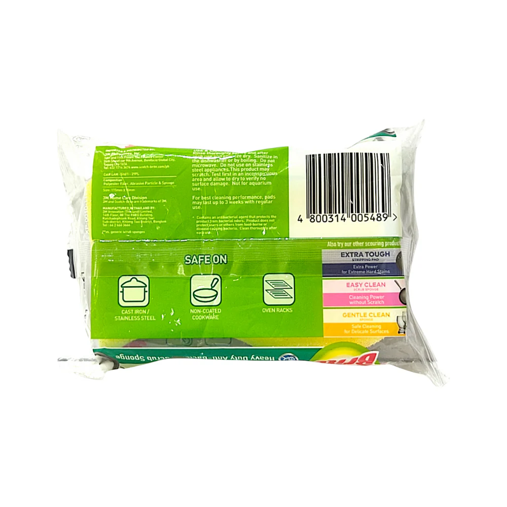 Scotch-Brite Easy Clean Anti-Bacterial Scrub Sponge 105 x 83 x 30mm - Image 2