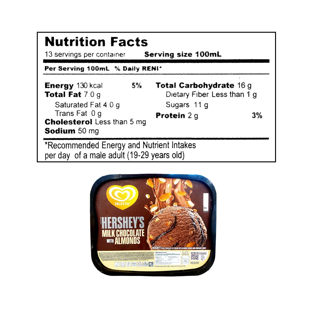 Selecta Ice Cream Hershey's Milk Chocolate With Almonds 1.3L - Image 2