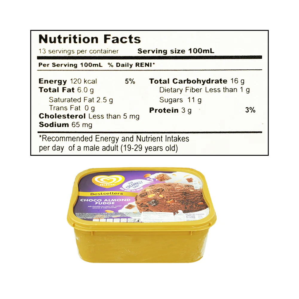 Selecta Supreme Ice Cream Choco Almond Fudge 1.3L - Image 2