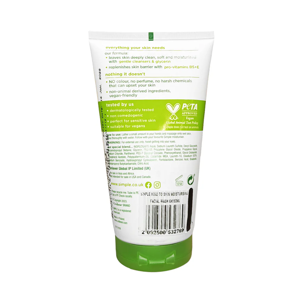 Simple Moisturising Facial Wash 150ml - Image 3
