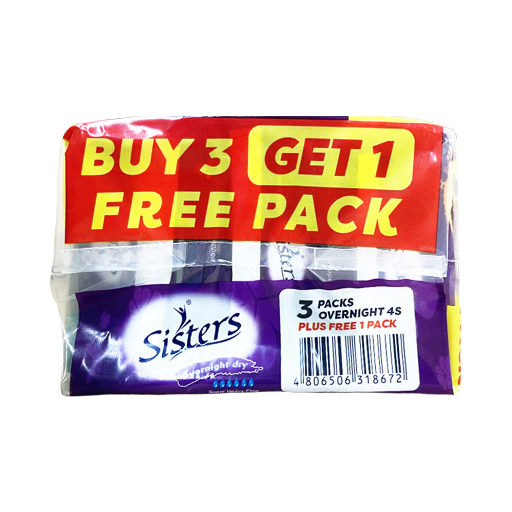 Sisters Overnight Dry 4's 3 Packs + 1 Free - Image 2