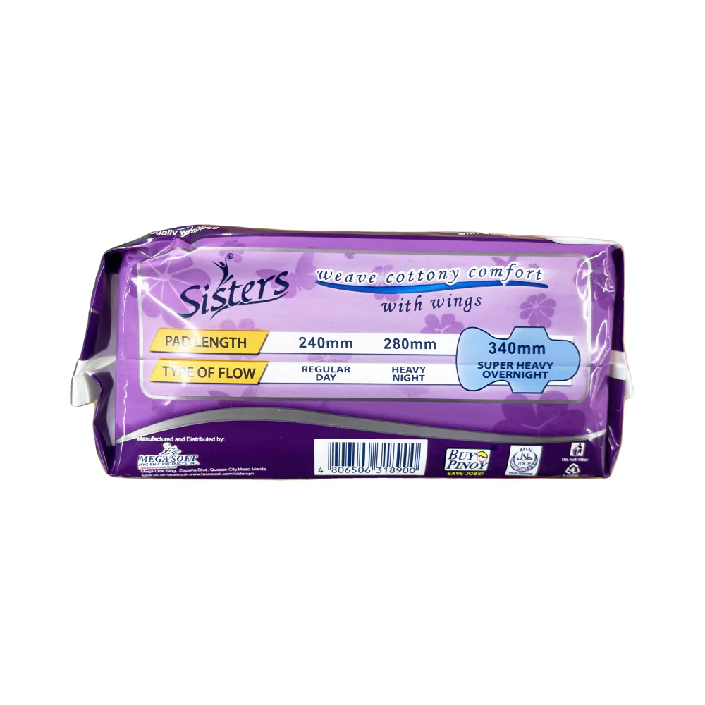 Sisters Overnight Dry Cottony Comfort Sanitary Napkin With Wings 4's - Image 2