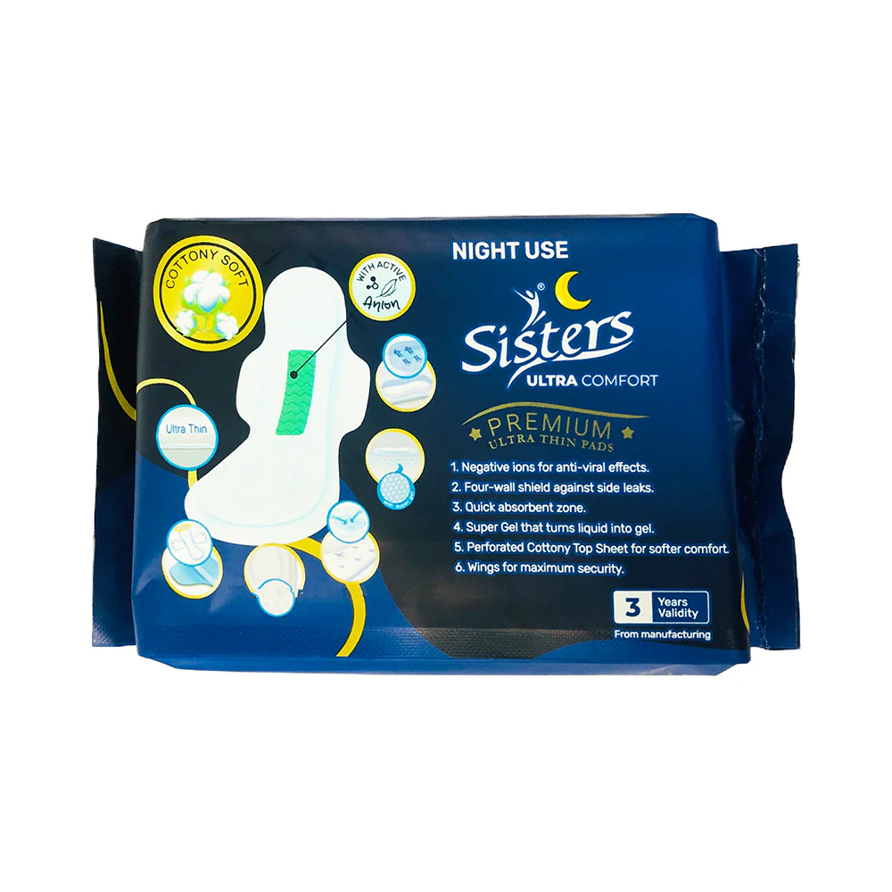 Sisters Premium Ultra Thin Pads Night Use With Wings 6's - Image 2