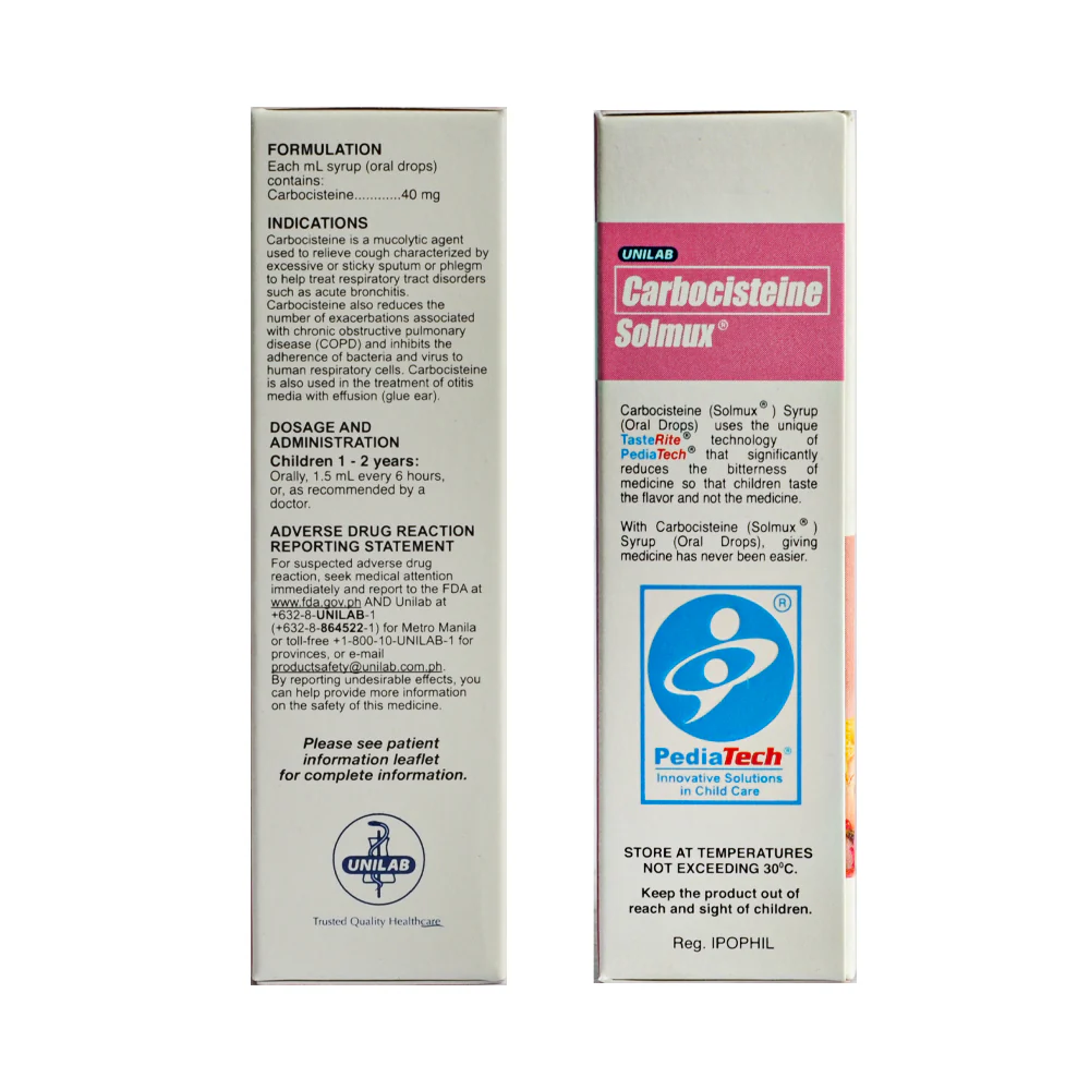 Solmux Carbocisteine 40mg/ml Oral Drops 15ml - Image 2