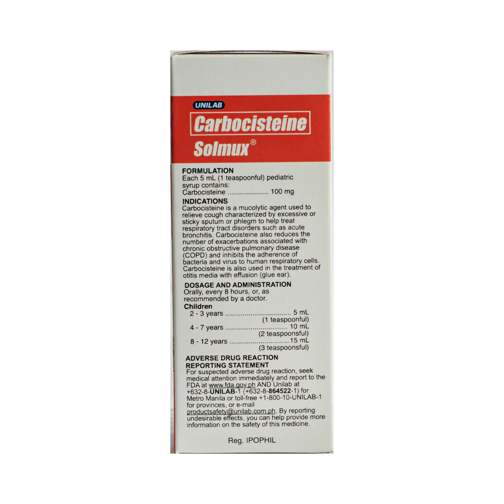 Solmux Pedia Carbocisteine 100mg/5ml Syrup 60ml - Image 2