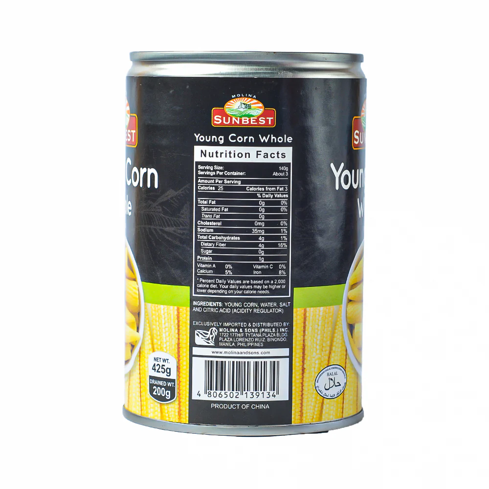 Sunbest Young Corn Whole 425g - Image 2