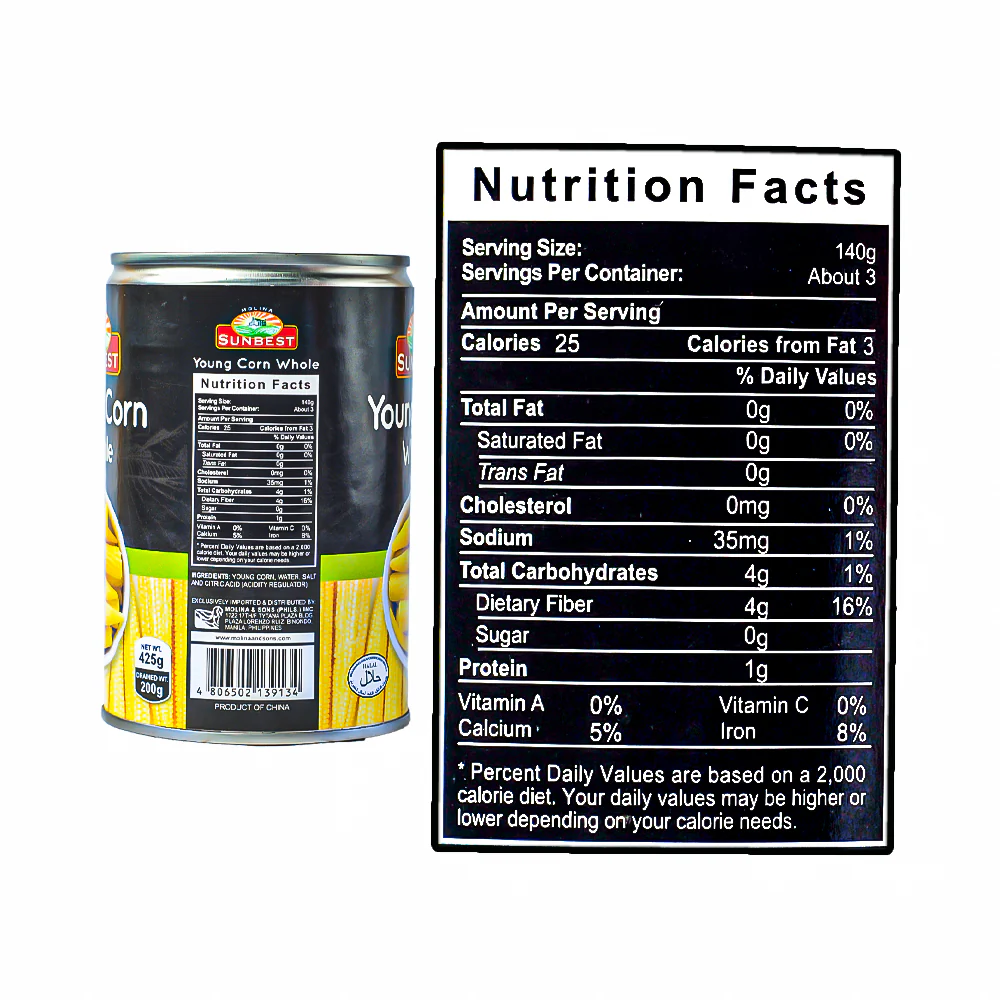 Sunbest Young Corn Whole 425g - Image 3