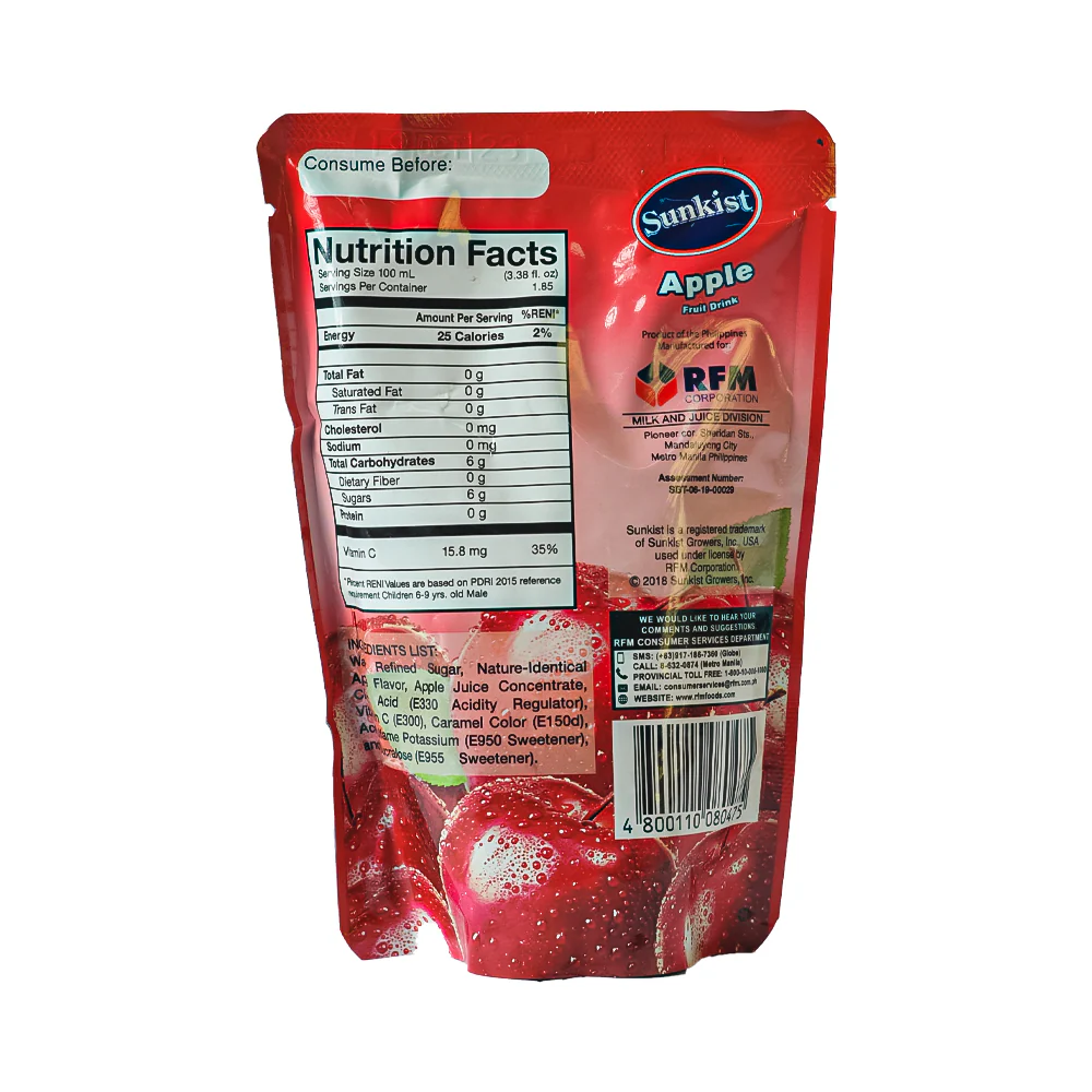 Sunkist Apple Fruit Juice Doy 185ml x 10's - Image 3