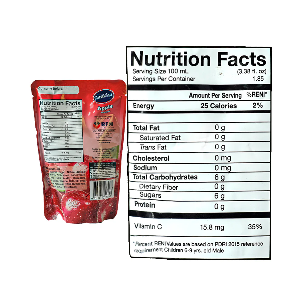 Sunkist Apple Fruit Juice Doy 185ml x 10's - Image 4