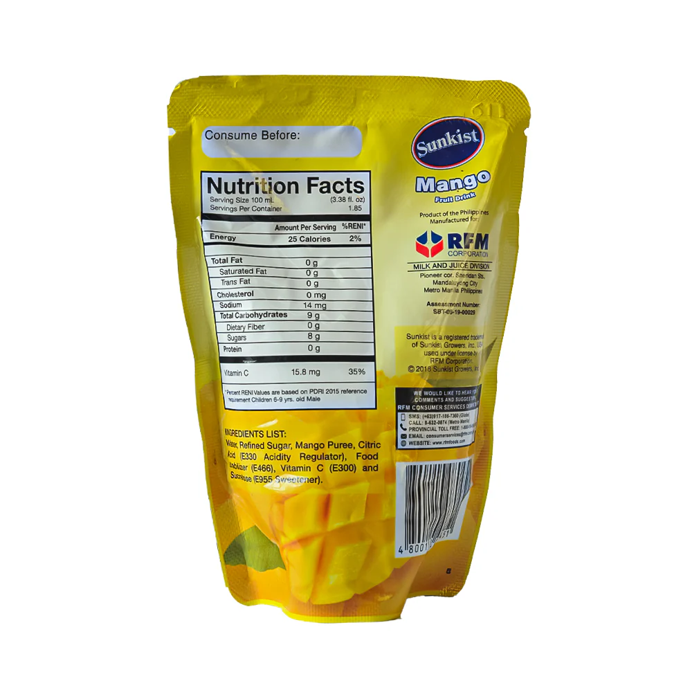 Sunkist Mango Fruit Juice Doy 185ml - Image 2