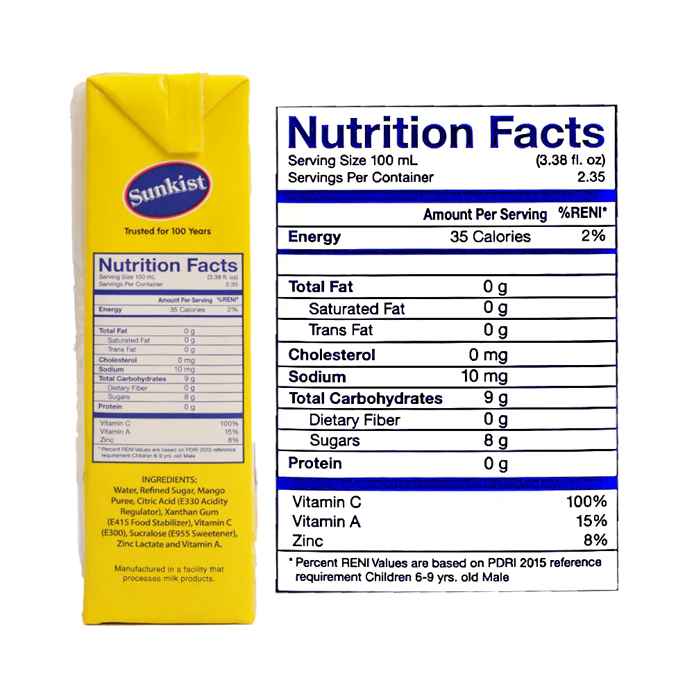 Sunkist Mango Fruit Juice Slim 235ml - Image 3