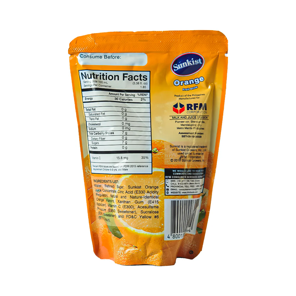 Sunkist Orange Fruit Juice Doy 185ml - Image 2