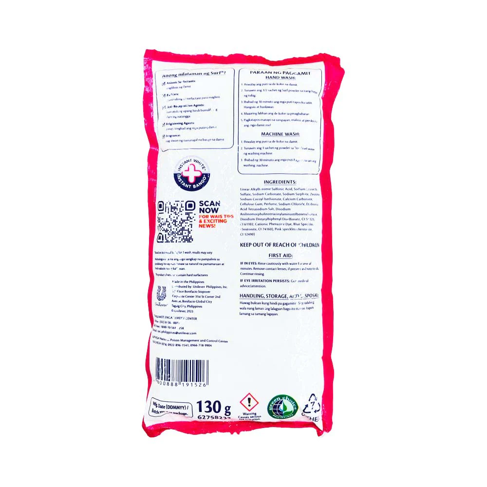 Surf Detergent Powder Active Clean Rose Fresh 130g - Image 2