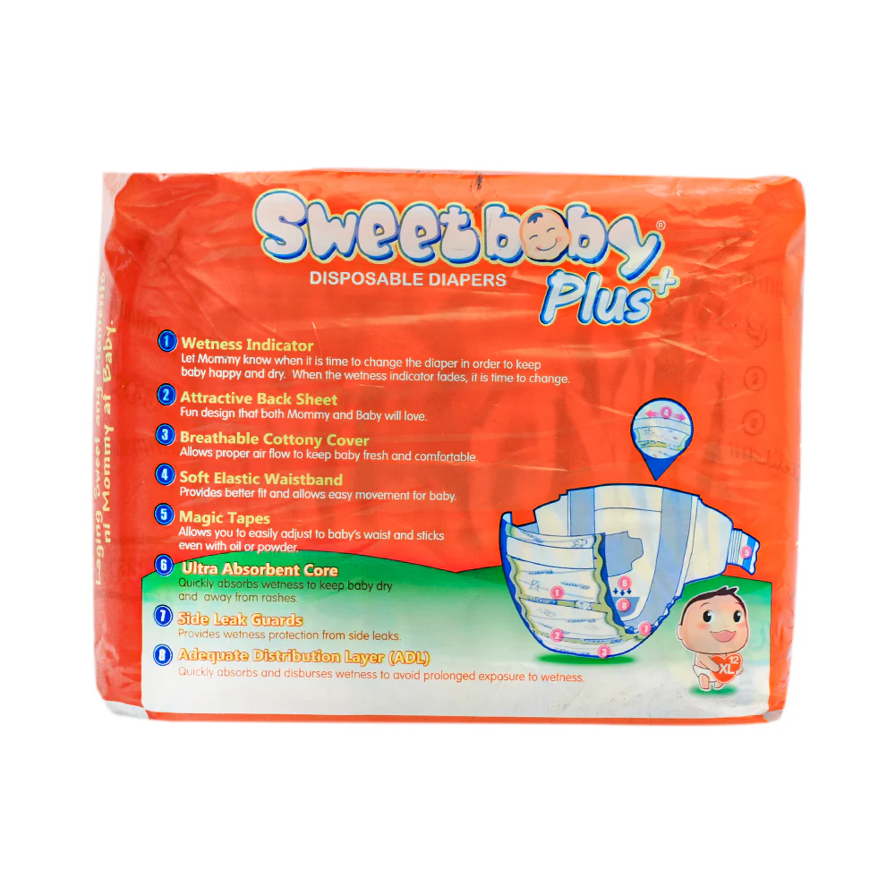 Sweet Baby Plus Disposable Diapers Travel Pack XL 12's + 1 Free Pad - Image 2