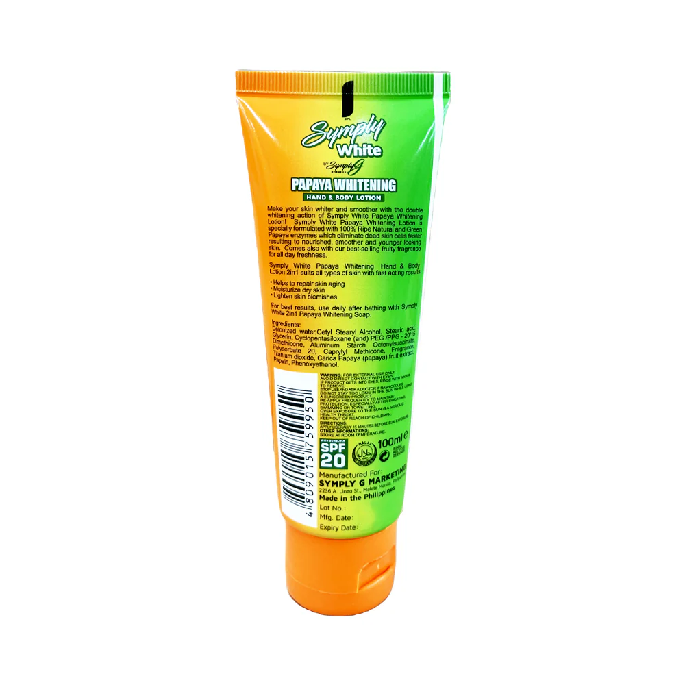 Symply G Papaya Whitening Lotion SPF 20 100ml - Image 2