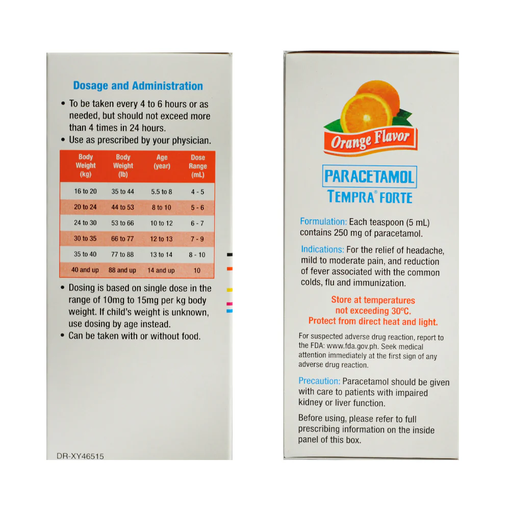 Tempra Forte Paracetamol 250mg/5ml Syrup 120ml - Image 2