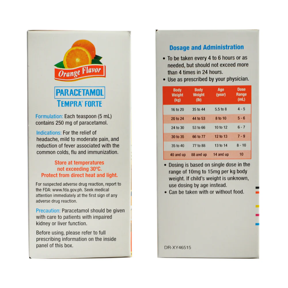 Tempra Forte Paracetamol 250mg/5ml Syrup Orange 60ml - Image 3