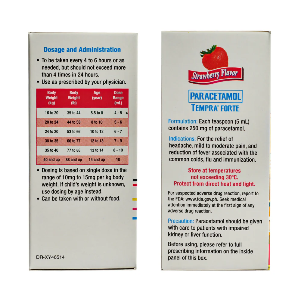 Tempra Forte Paracetamol 250mg/5ml Syrup Strawberry 60ml - Image 2