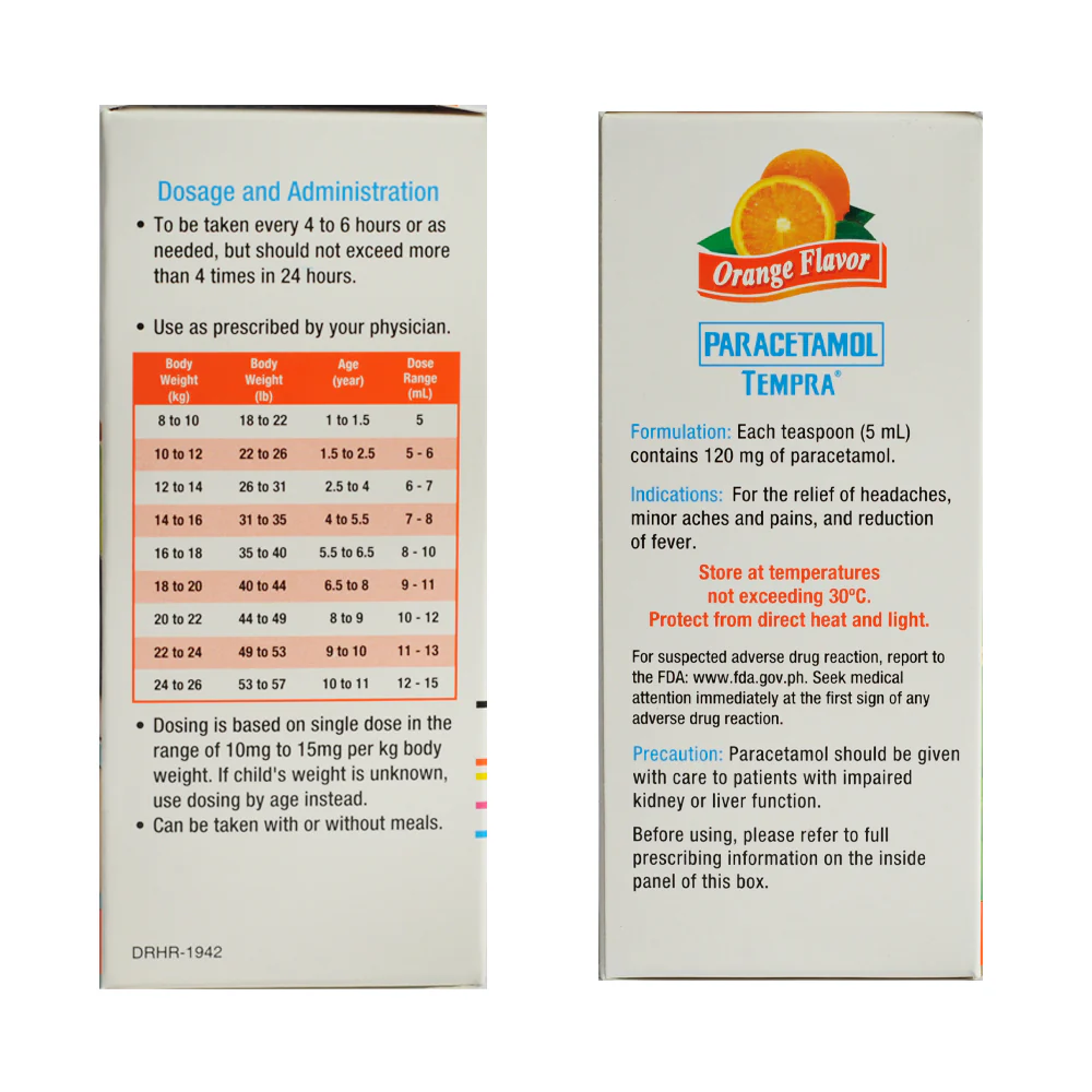 Tempra Paracetamol Orange 120mg/5ml Syrup 120ml - Image 2