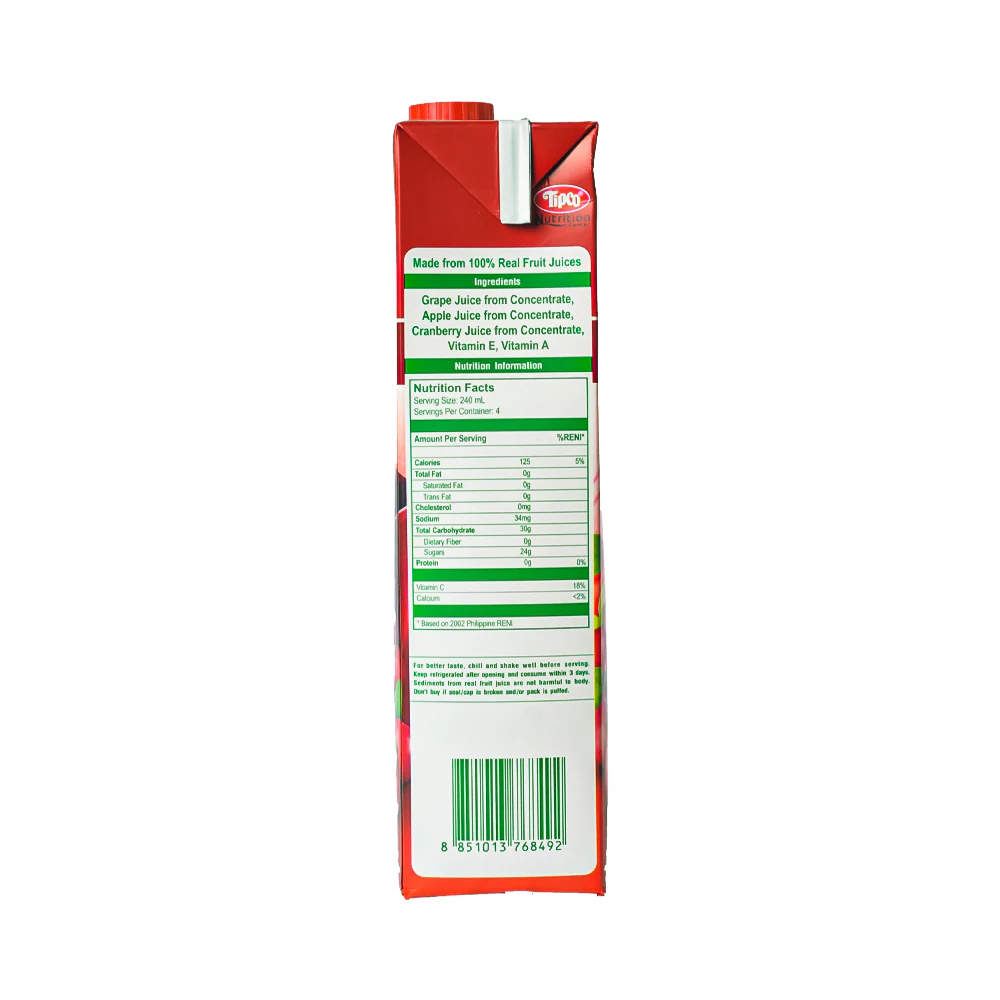 Tipco 100% Juice Mixed Fruit Juice And Cranberry 1L - Image 2