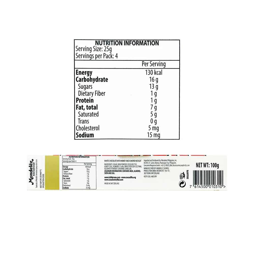 Toblerone White Chocolate Bar 100g - Image 2