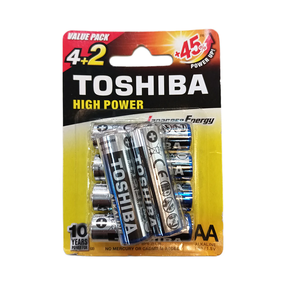 Toshiba High Power AA Alkaline Battery 4's + 2 - Image 2