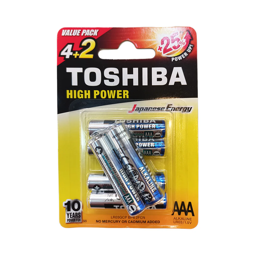 Toshiba High Power AAA Alkaline Battery 4's + 2 - Image 2